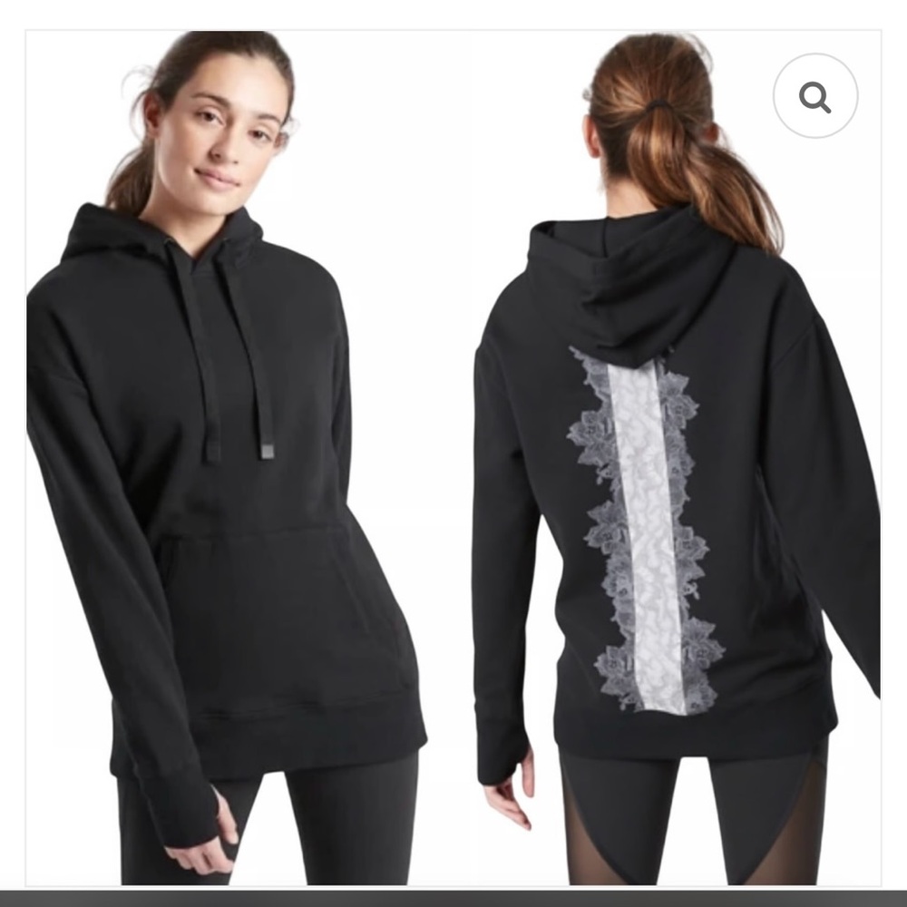 Athleta Black Hoodie with Lace Accent